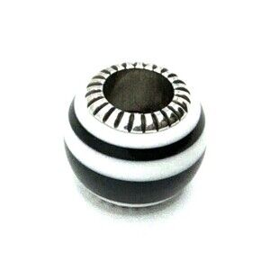 Brighton Sugar Stripes Black & White Silver Spacer Bead